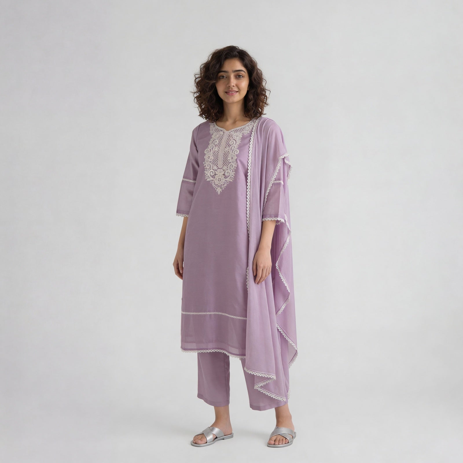 Embroidered Straight Kurta with Pant & Dupatta Set