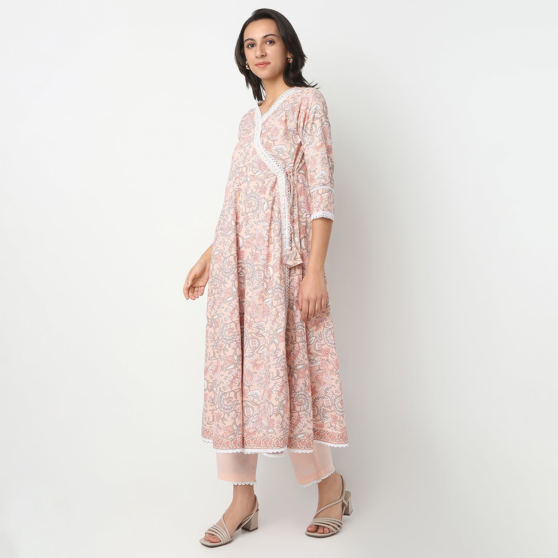 Flare Fit Printed V-Neck Kurta and Pant with Dupatta Set