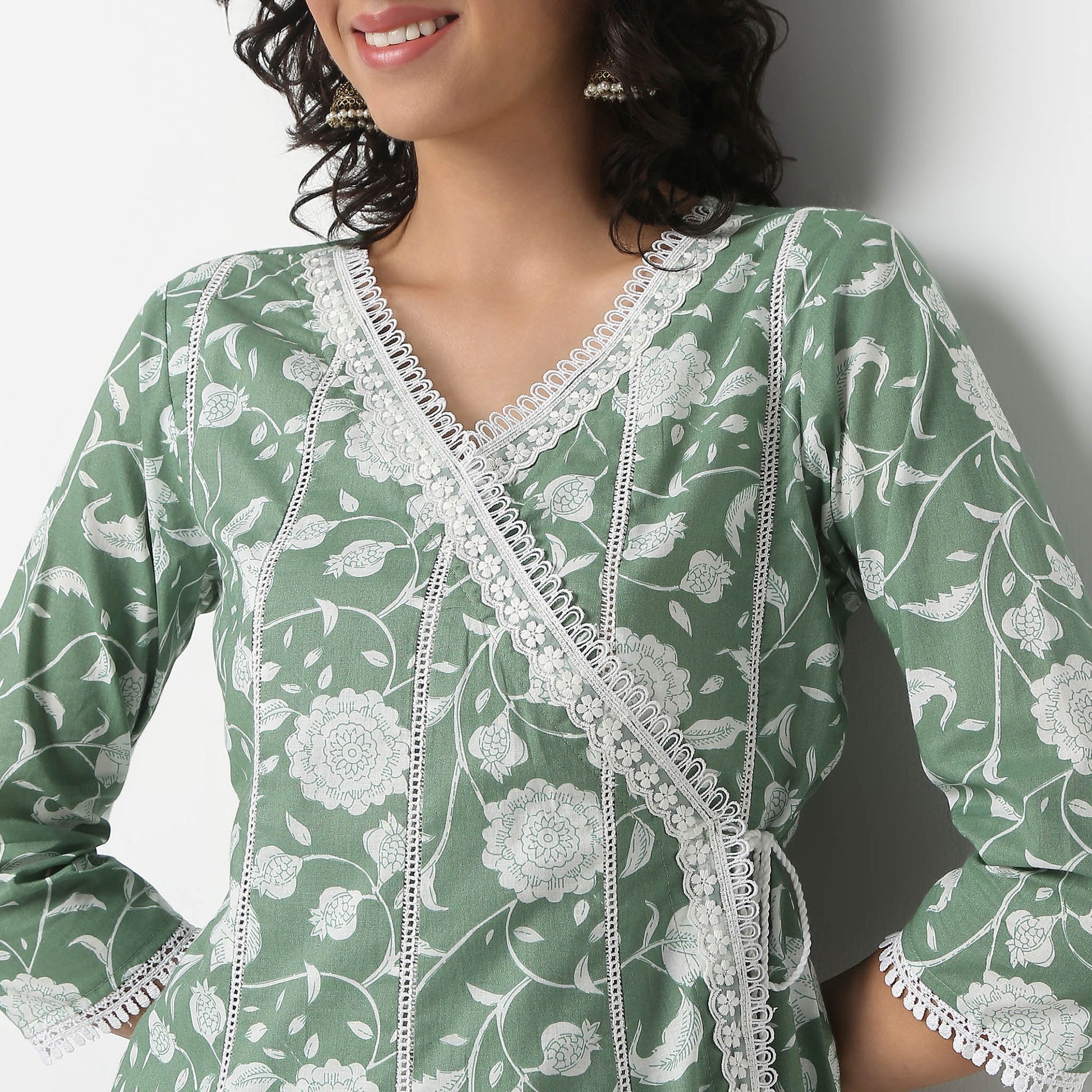 Flare Fit Printed V-Neck Kurta and Pant with Dupatta Set