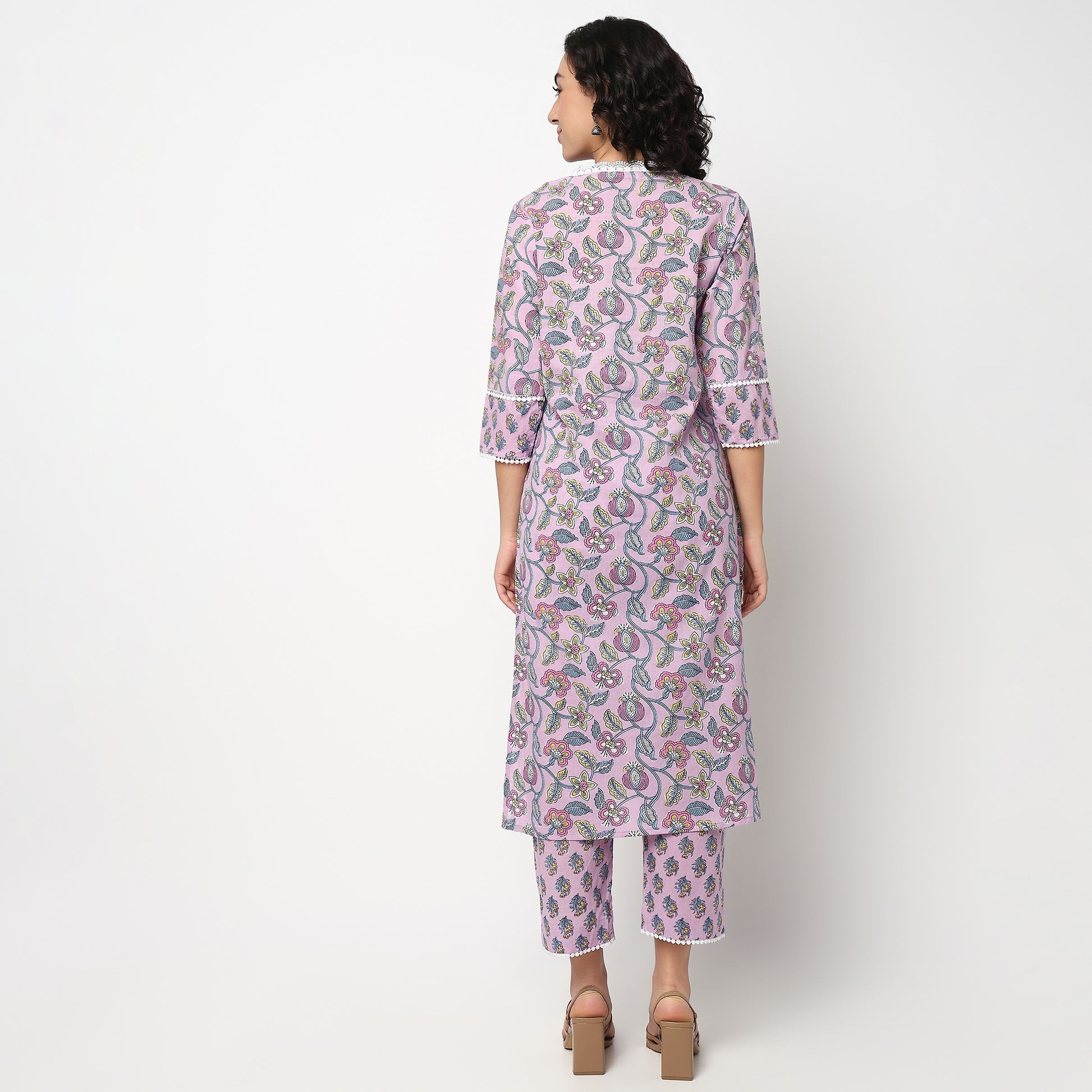 Buy Women Flare Fit Printed Three-Fourth Sleeve Kurta and Pant with Dupatta Set  - Style Union