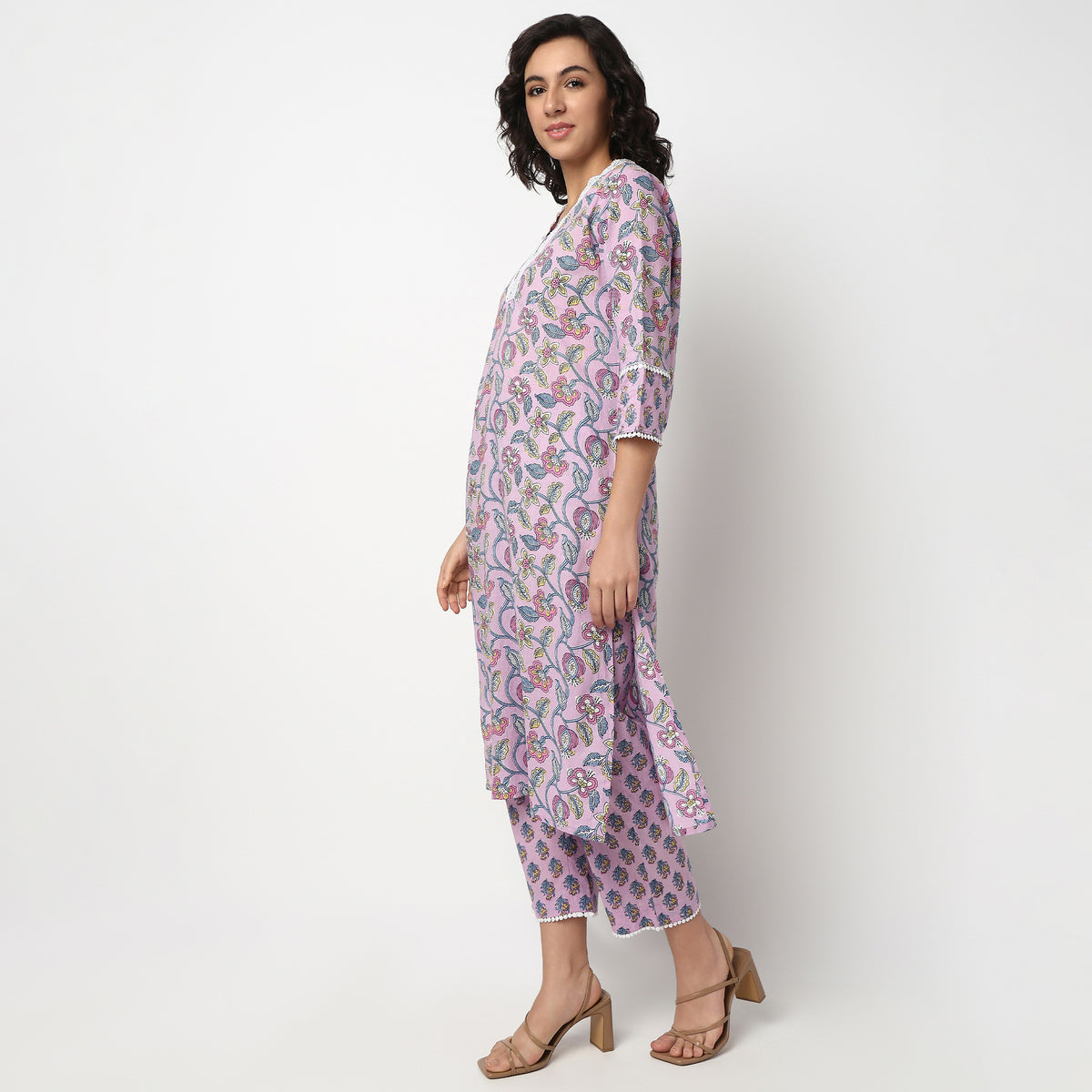 Buy Women Flare Fit Printed Three-Fourth Sleeve Kurta and Pant with Dupatta Set  - Style Union