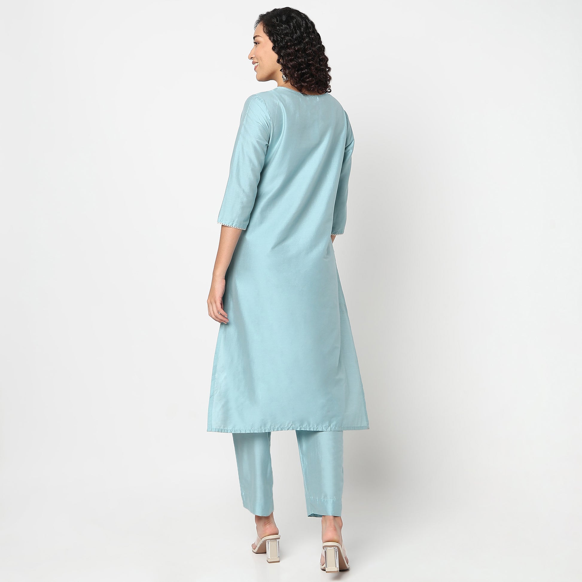 Straight Fit Embroidered Round Neck Kurta and Pant with Dupatta Set