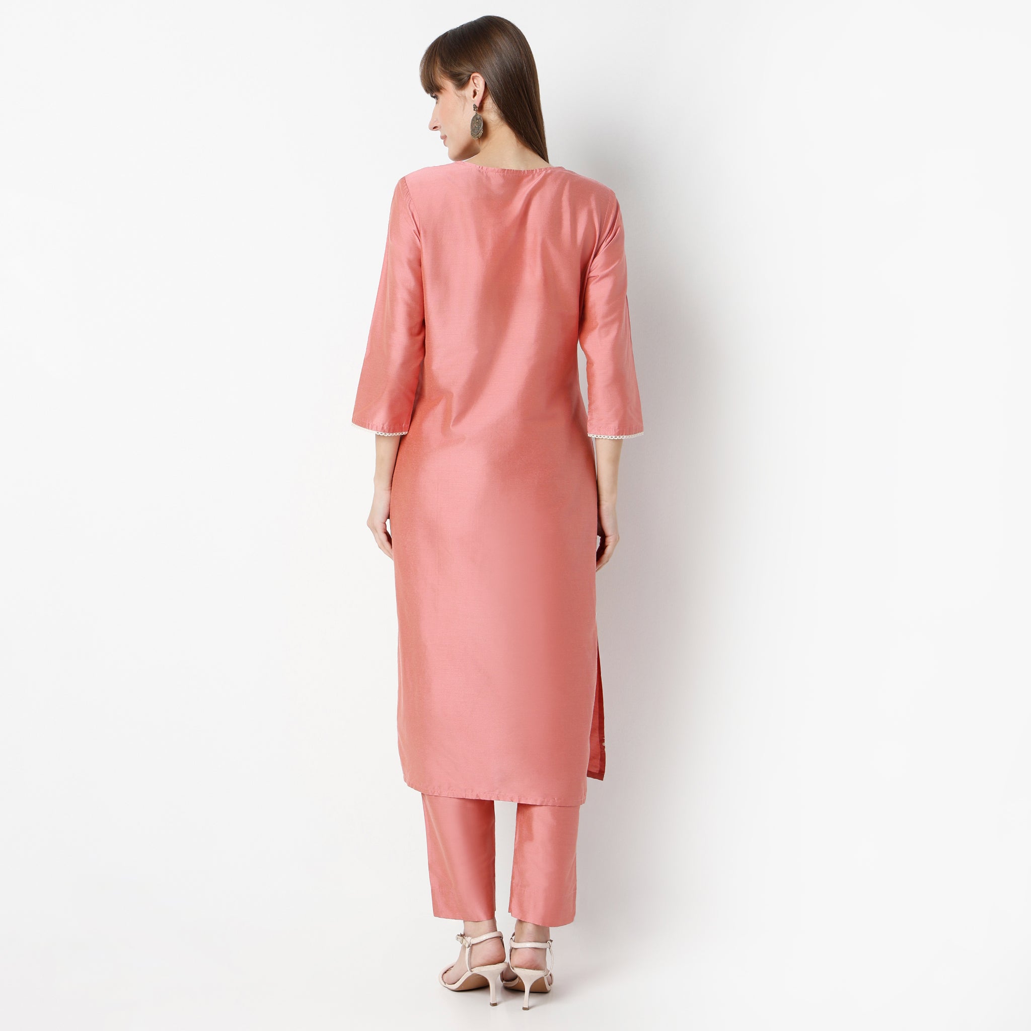 Straight Fit Embroidered Round Neck Kurta and Pant with Dupatta Set