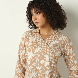 Flare Fit Printed Lapel Collar Kurta with Pant Set