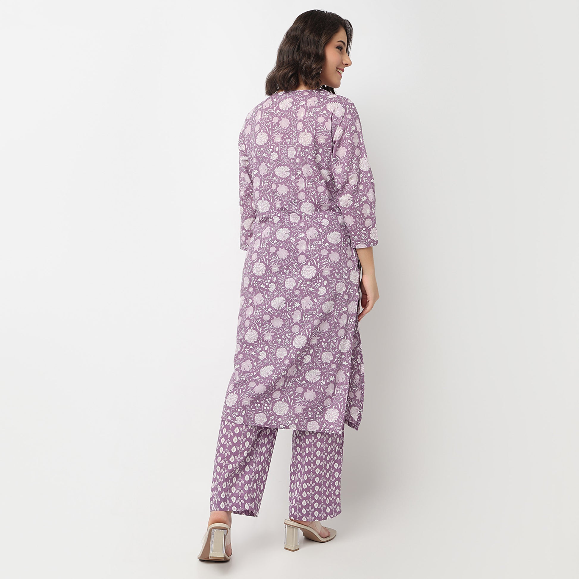 Cotton Printed Flared Kurta with Pant & with Dupatta Set