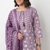 Cotton Printed Flared Kurta with Pant & with Dupatta Set