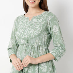 Flare Fit Printed Round Neck Kurta and Pant with Dupatta Set