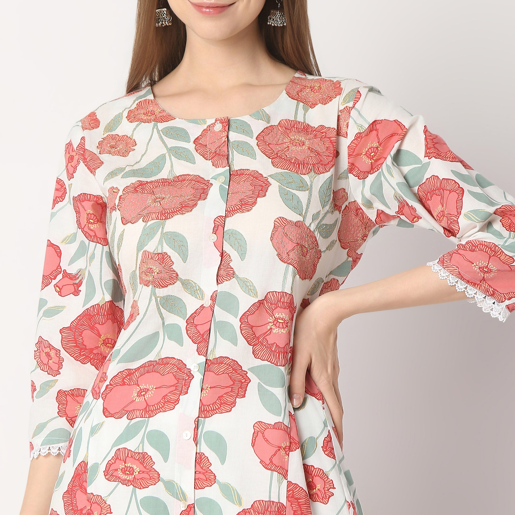 Flare Fit Printed Round Neck Kurta and Pant with Dupatta Set