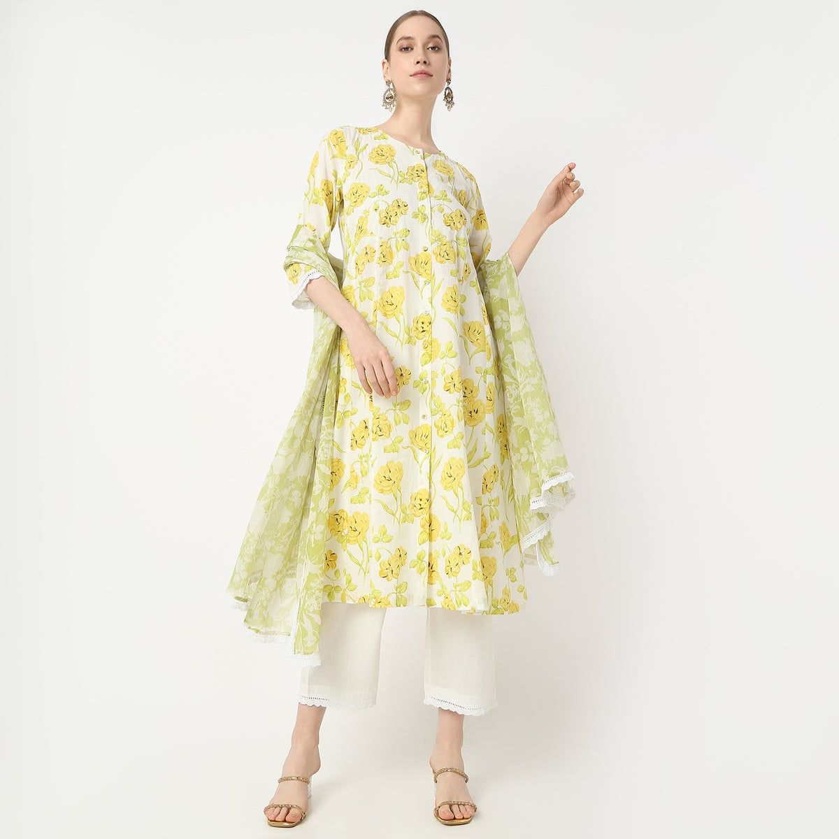 Flare Fit Printed Kurta and Pant with Dupatta Set