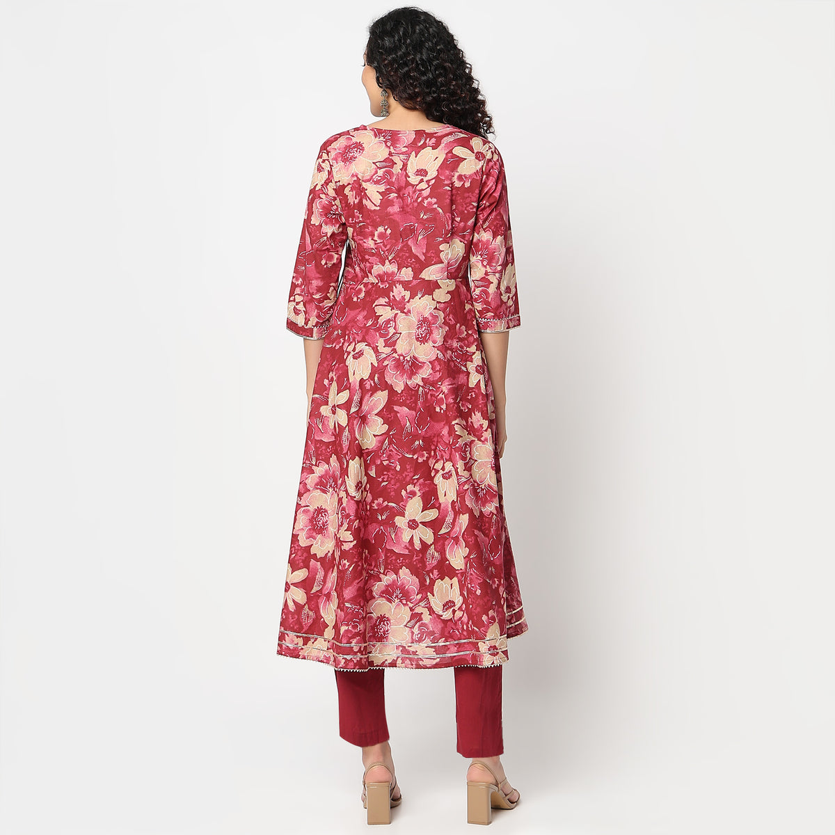 Flare Fit Printed V-Neck Kurta and Pant with Dupatta Set