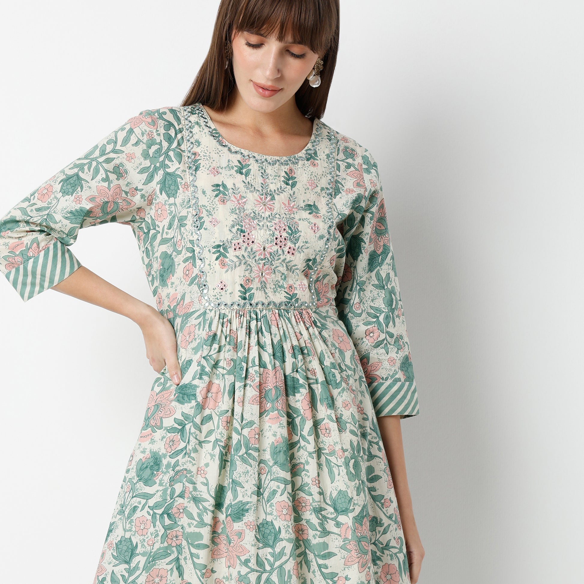 Flare Fit Printed Round Neck Kurta and Pant with Dupatta Set