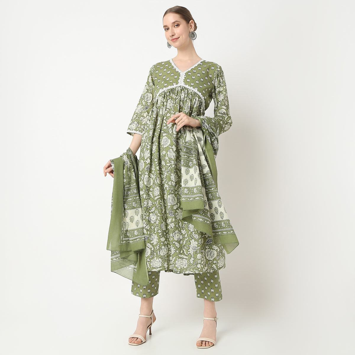 Flare Fit Printed Kurta and Pant with Dupatta Set