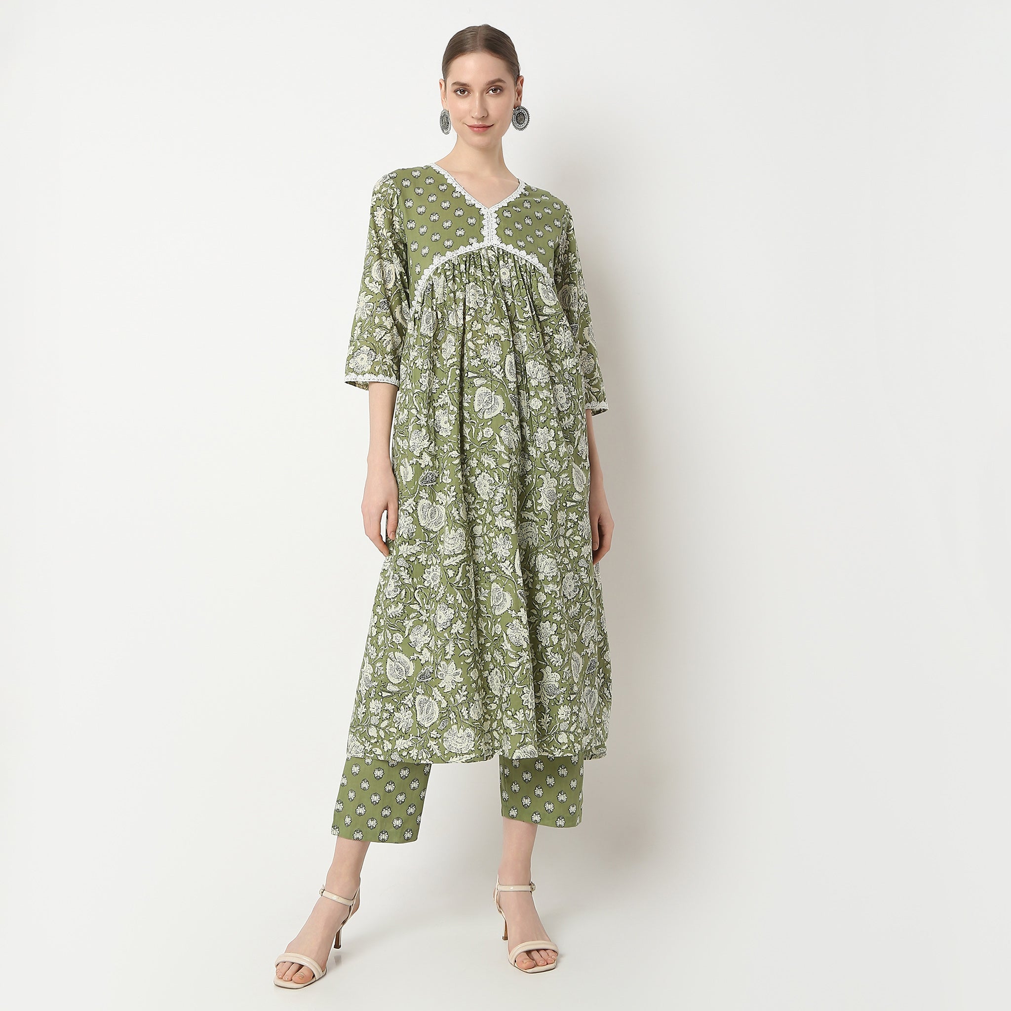 Flare Fit Printed Kurta and Pant with Dupatta Set