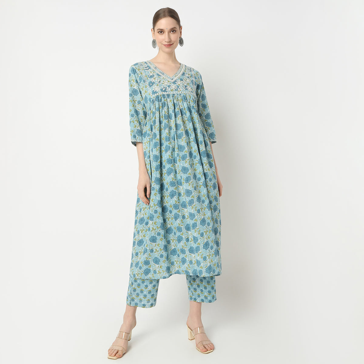 Flare Fit Printed Kurta and Pant with Dupatta Set