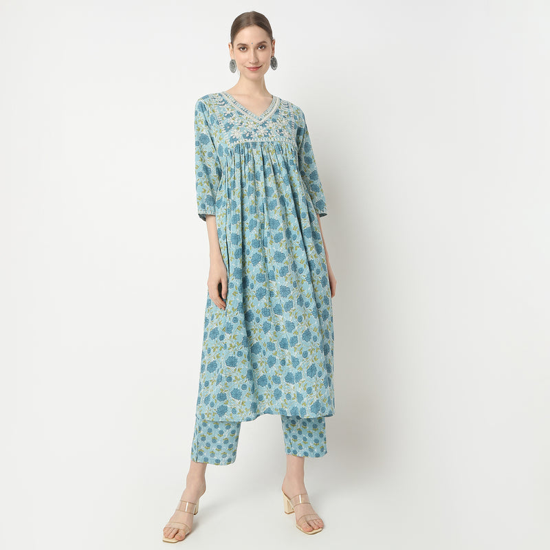 Flare Fit Printed Kurta and Pant with Dupatta Set