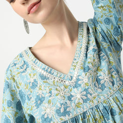 Flare Fit Printed Kurta and Pant with Dupatta Set