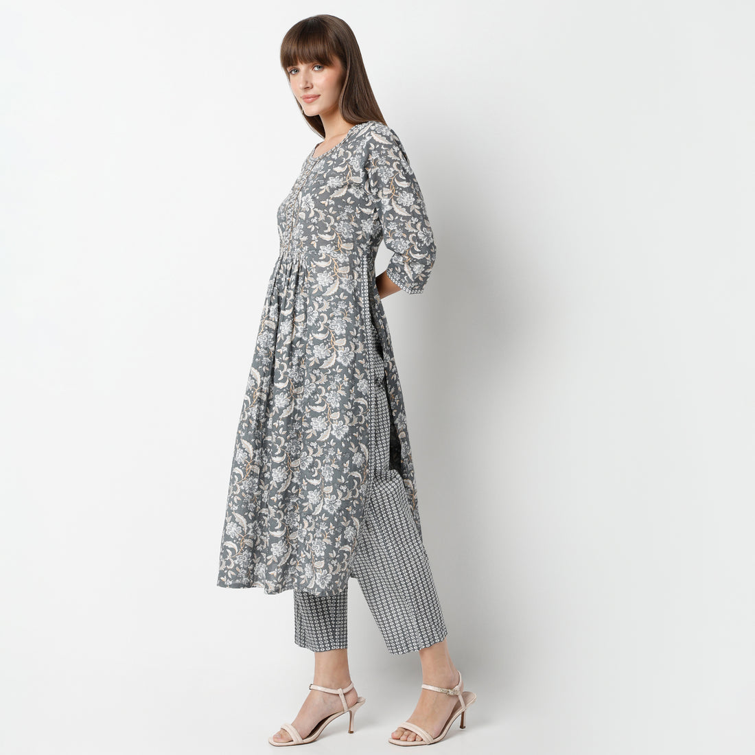 Flare Fit Printed Round Neck Kurta and Pant with Dupatta Set