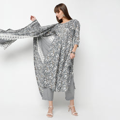 Flare Fit Printed Round Neck Kurta and Pant with Dupatta Set