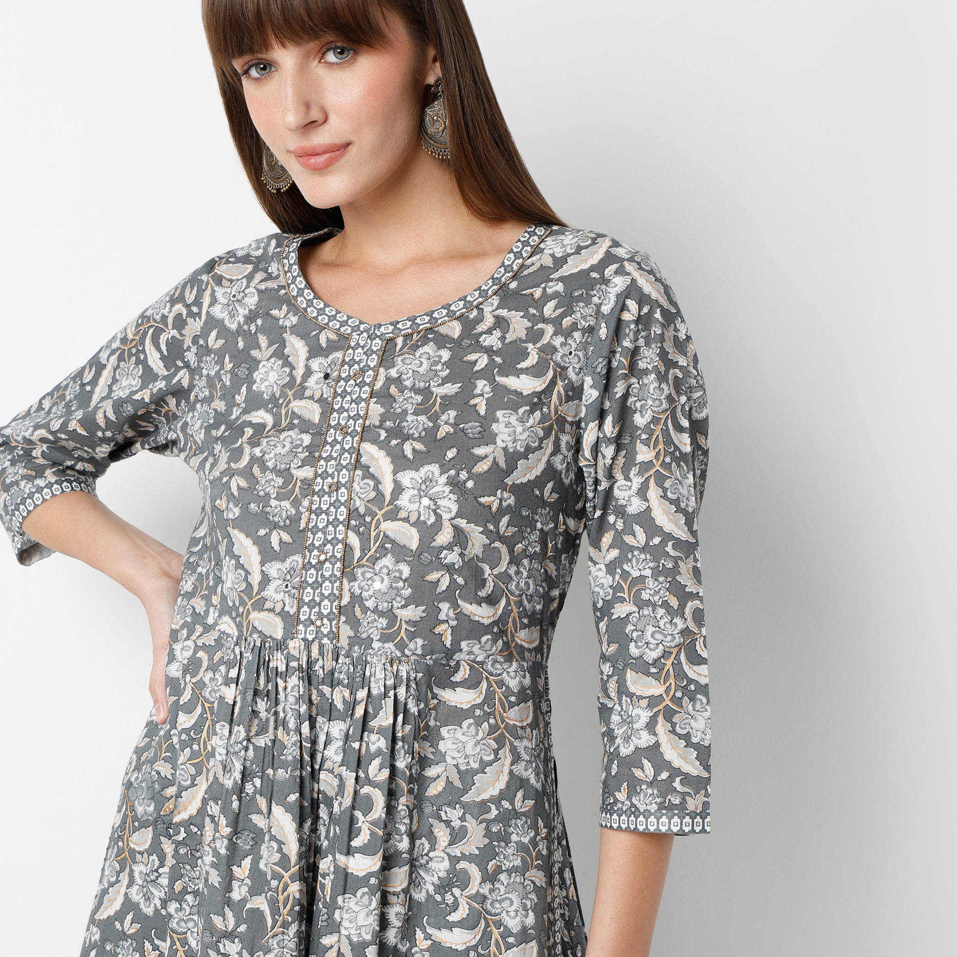 Flare Fit Printed Round Neck Kurta and Pant with Dupatta Set