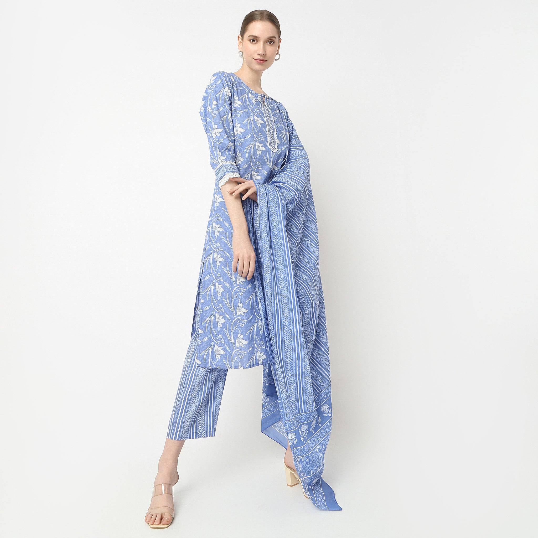 Straight Fit Printed Kurta and Pant with Dupatta Set