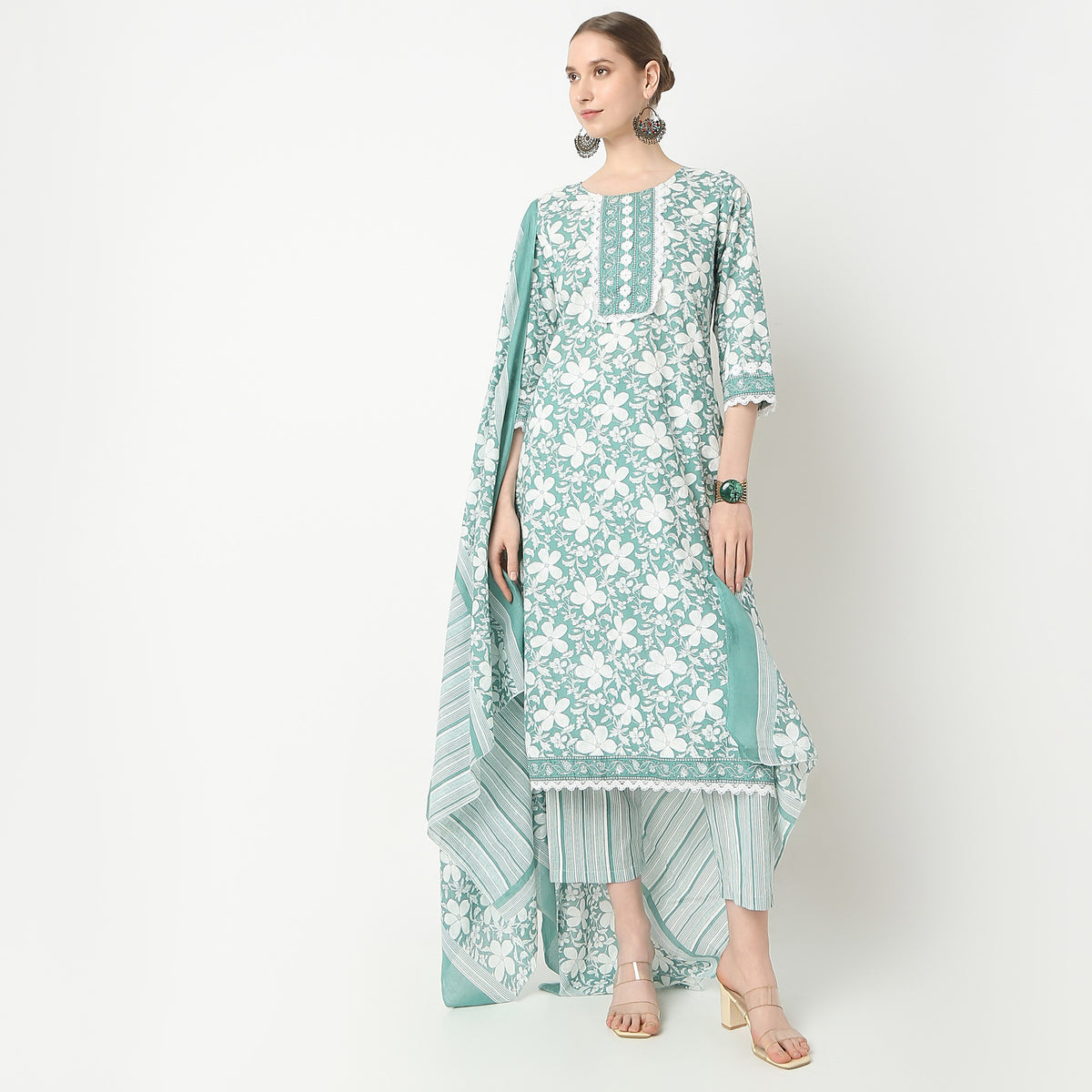 Straight Fit Printed Kurta and Pant with Dupatta Set