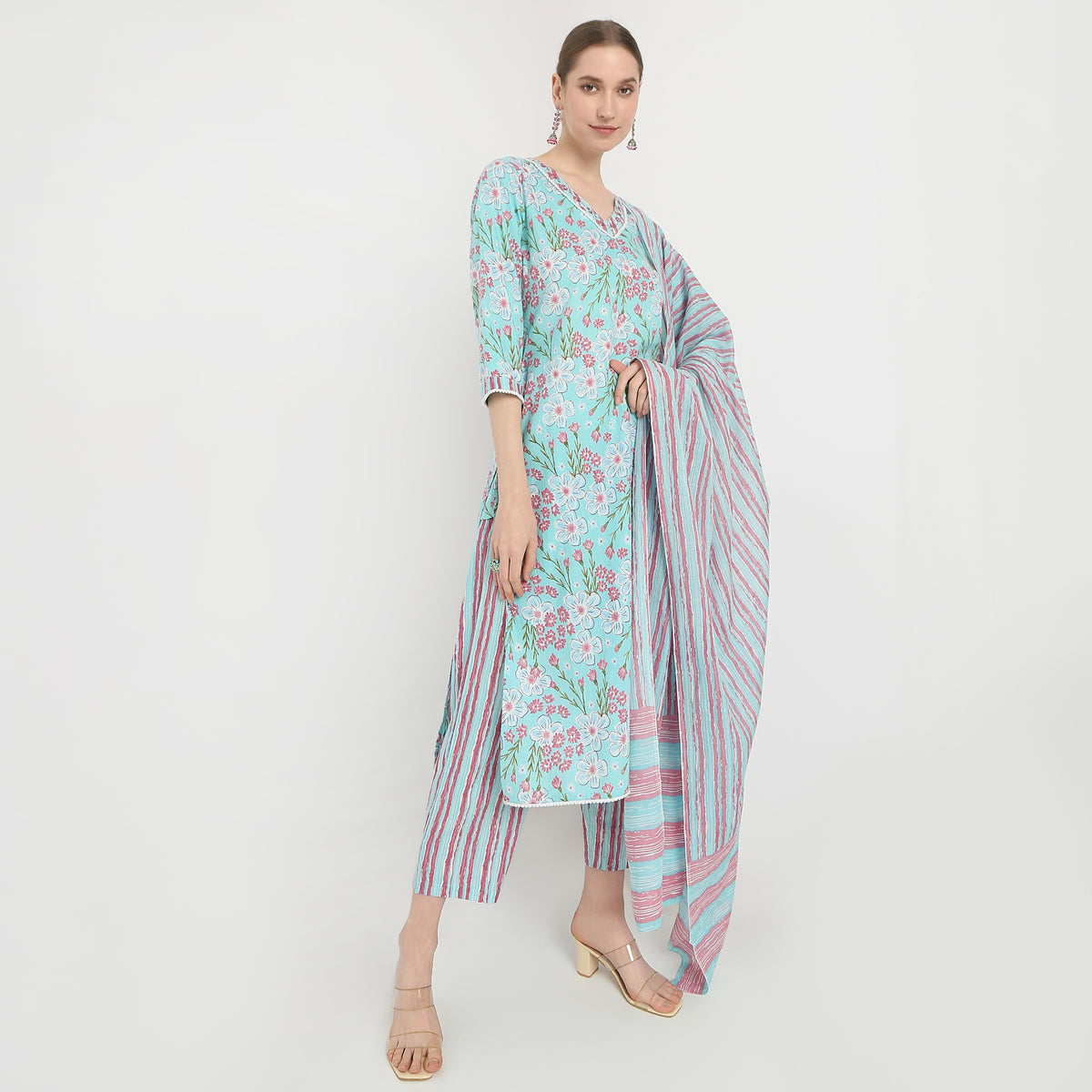 Straight Fit Printed Kurta and Pant with Dupatta Set