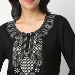 Straight Fit Printed Round Neck Kurta and Pant with Dupatta Set