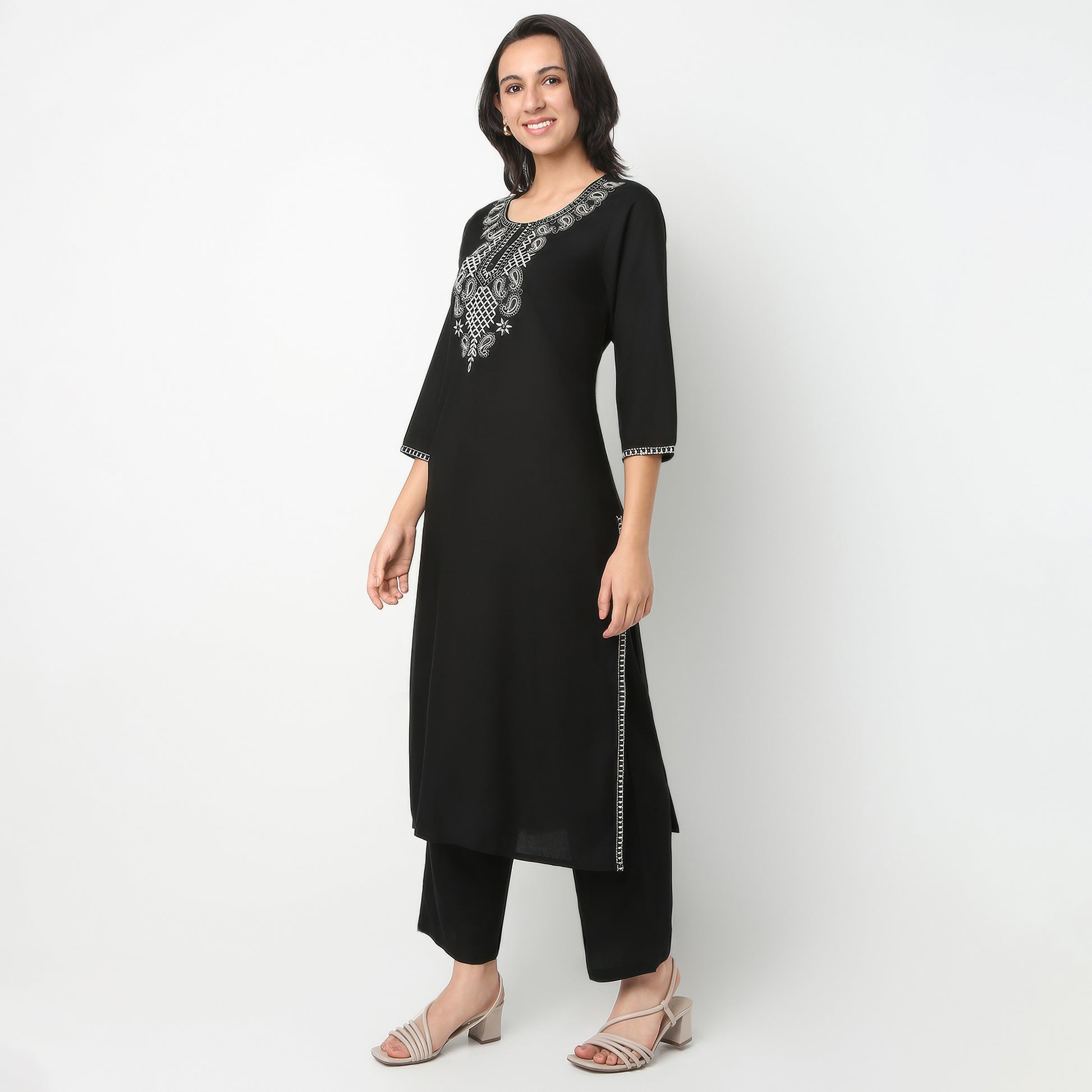 Straight Fit Printed Round Neck Kurta and Pant with Dupatta Set