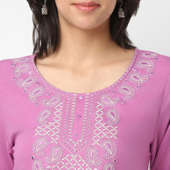 Straight Fit Printed Round Neck Kurta and Pant with Dupatta Set