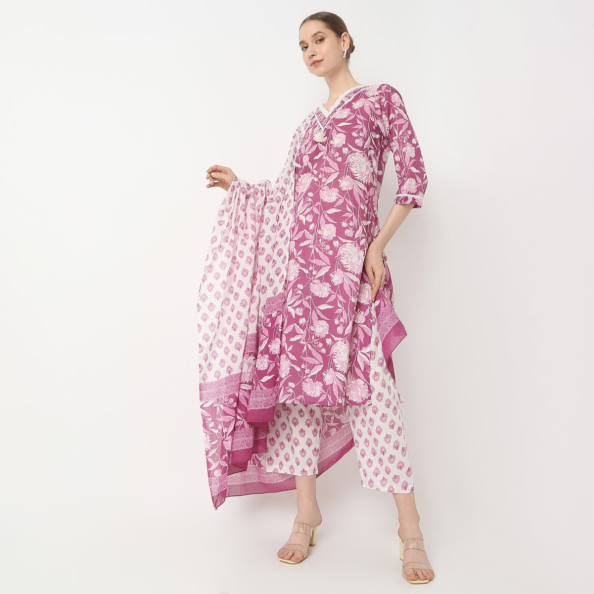 Straight Fit Printed Kurta and Pant with Dupatta Set