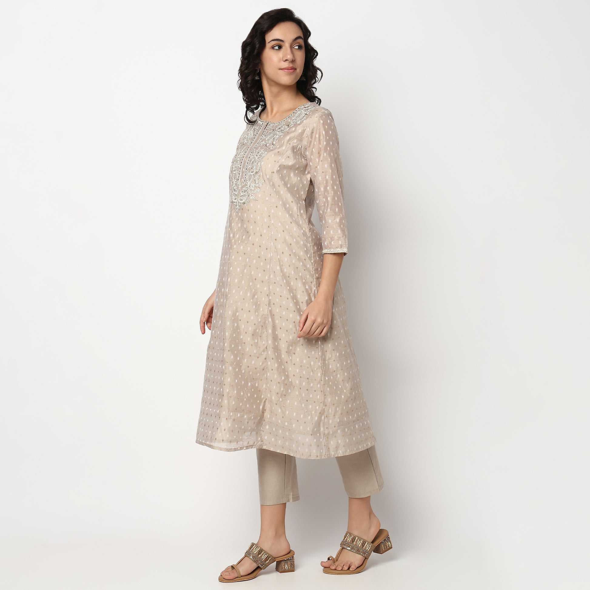 Buy Women Straight Fit Embroidered Three-Fourth Sleeve Kurta and Pant with Dupatta Set  - Style Union
