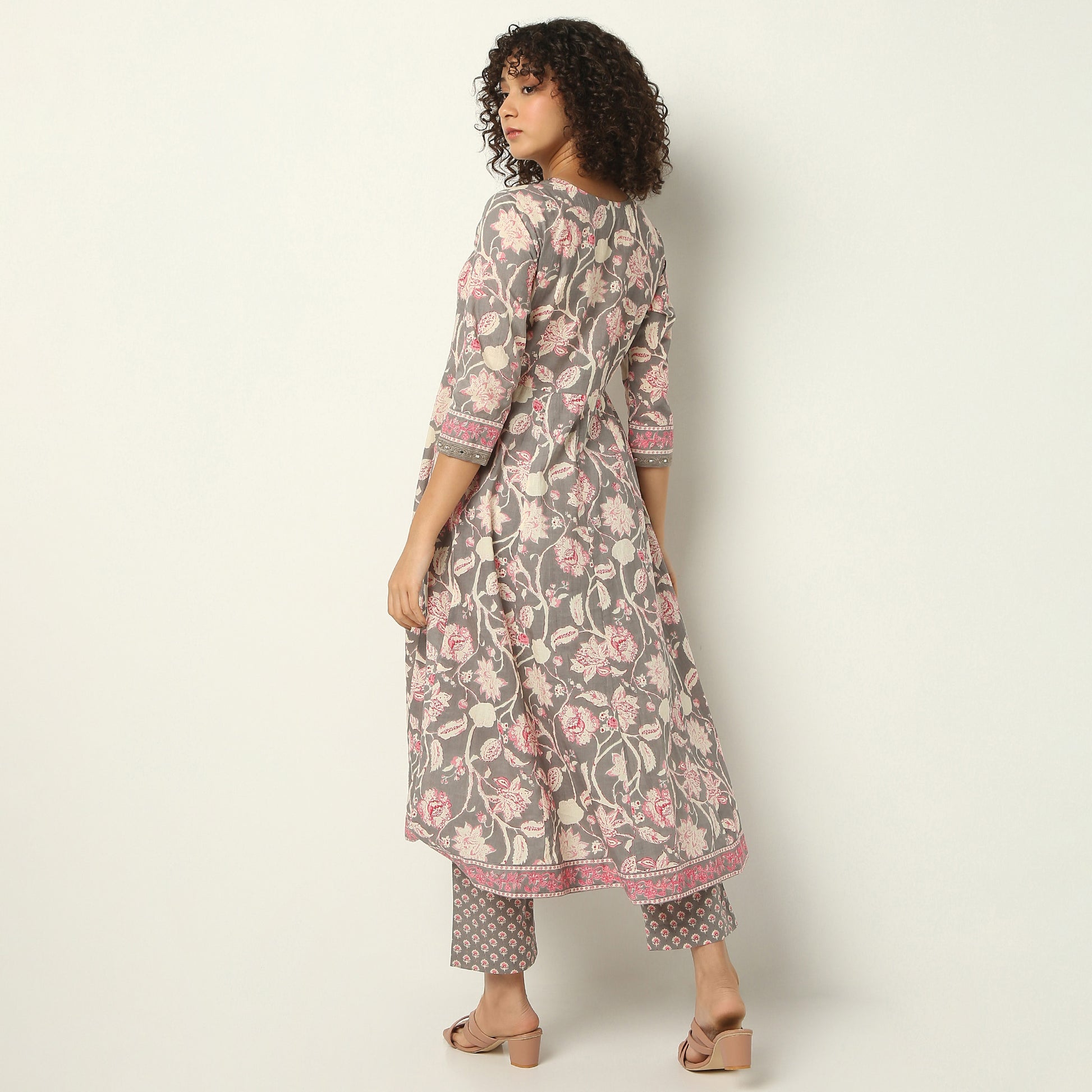 Flare Fit Printed V-Neck Kurta with Pant Set