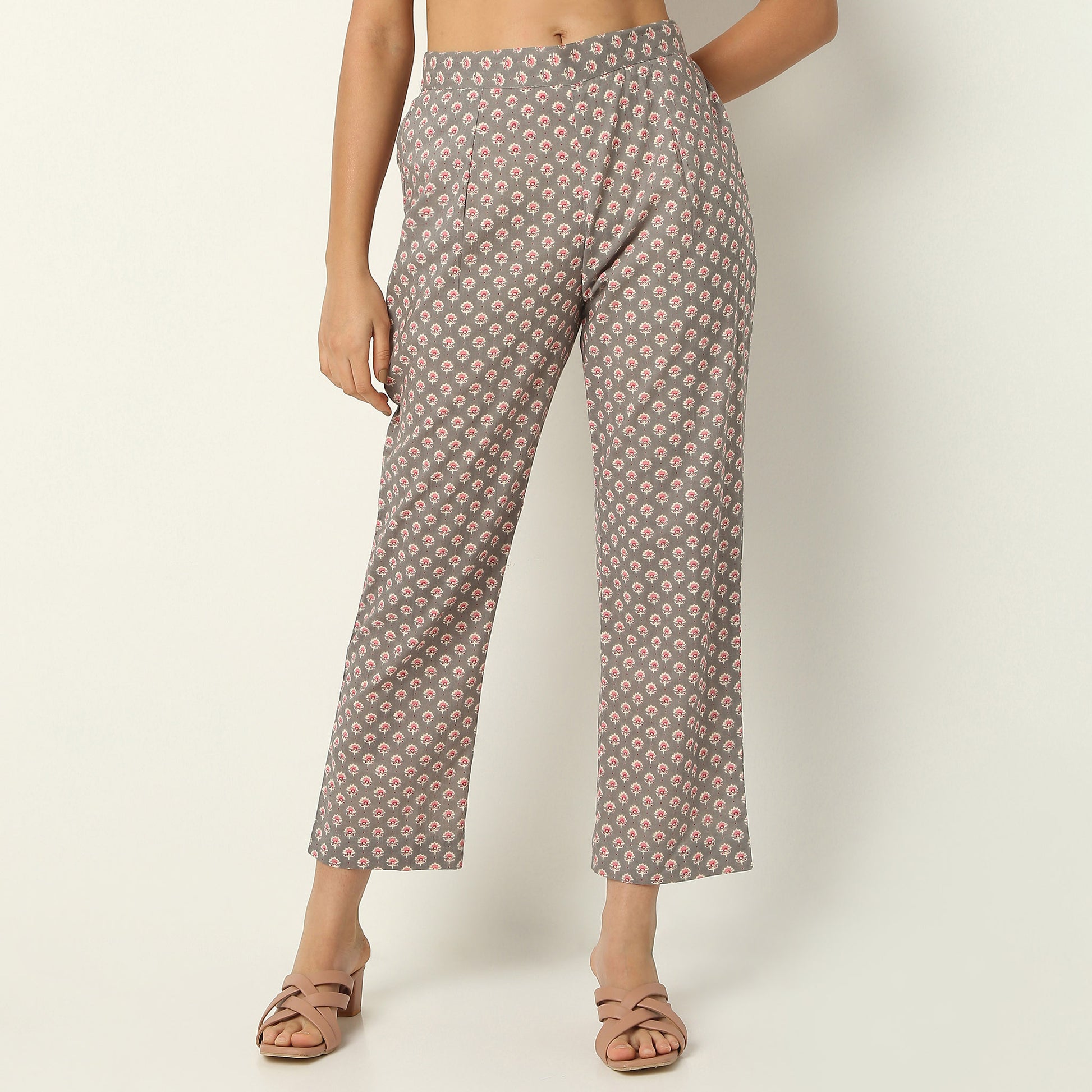 Flare Fit Printed V-Neck Kurta with Pant Set