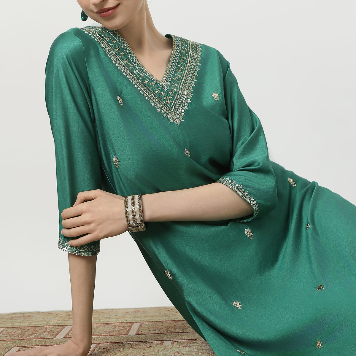 Straight Fit Embroidered Kurta and Pant with Dupatta Set