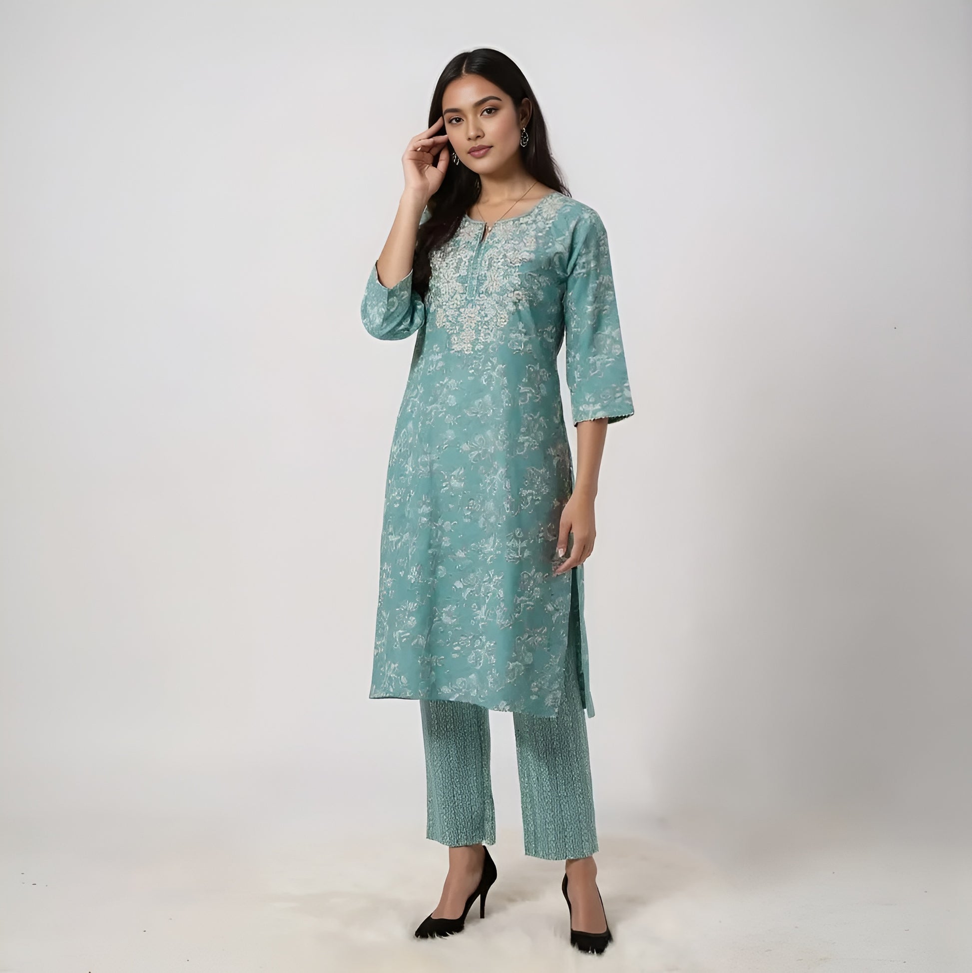Embroidered Straigth Kurta and Pant Set