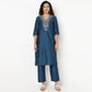 V-Neck Embroidered Kurta and Pant With Dupatta Set