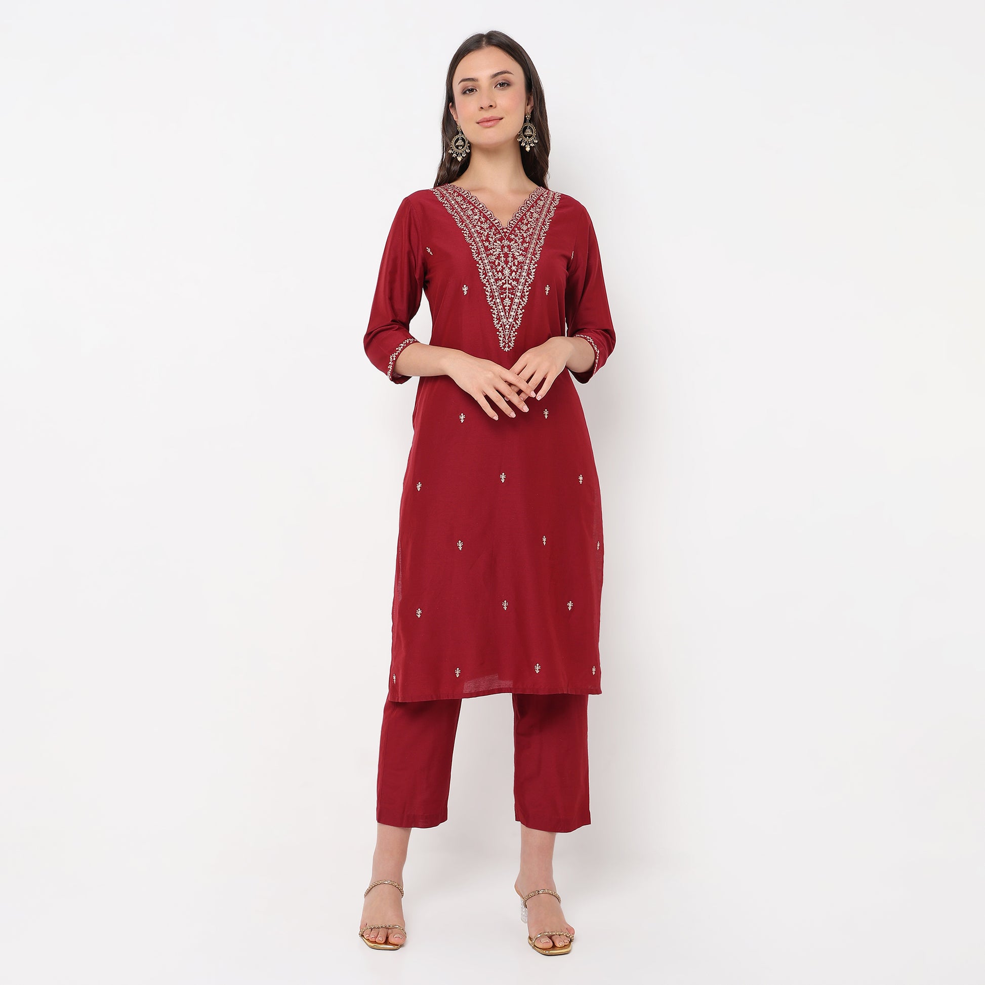 Straight Fit Embellished Kurta and Pant with Dupatta Set