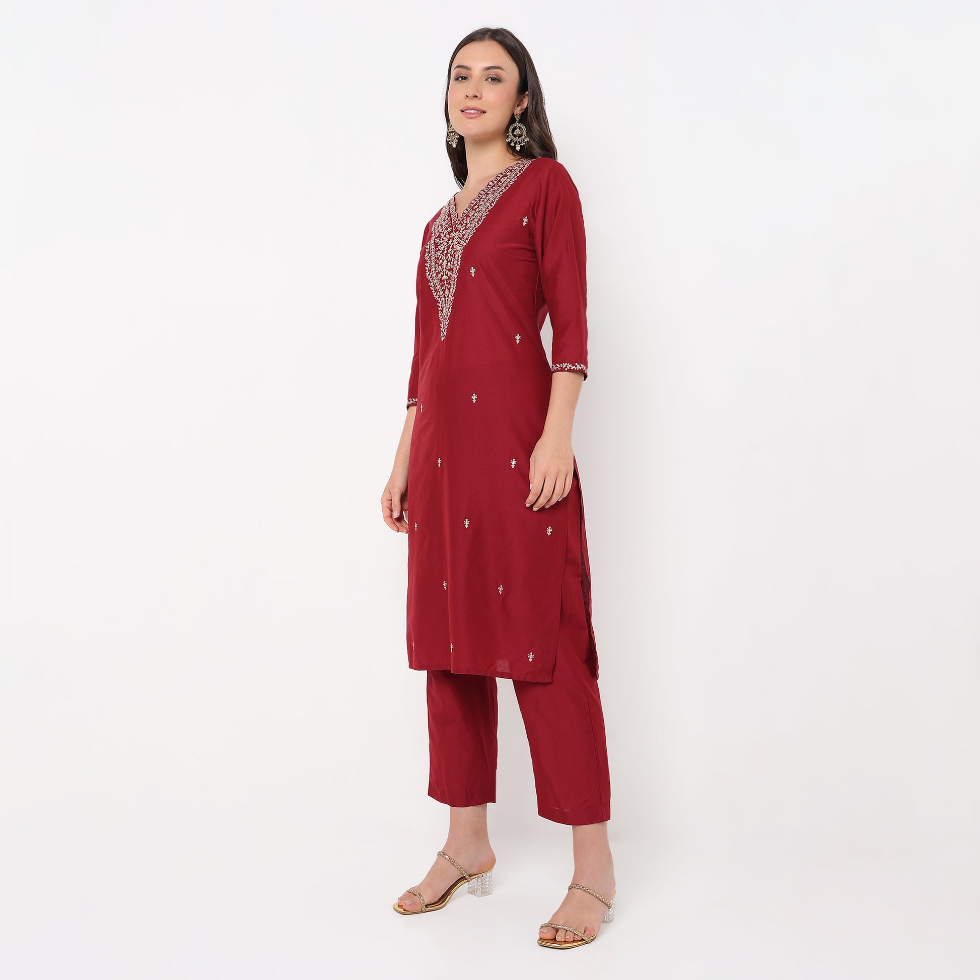 Straight Fit Embellished Kurta and Pant with Dupatta Set