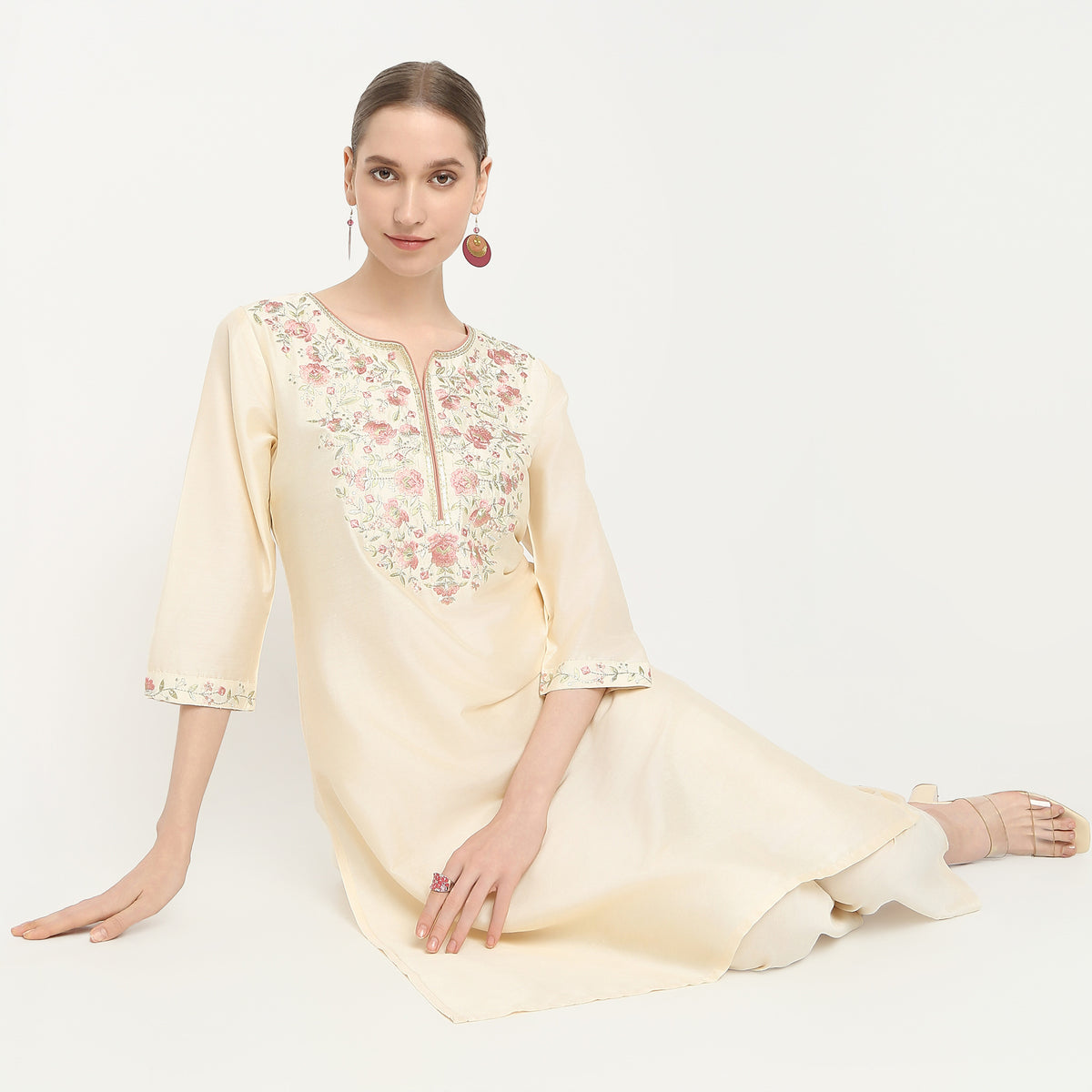 Straight Fit Embroidered Kurta with Pant Set