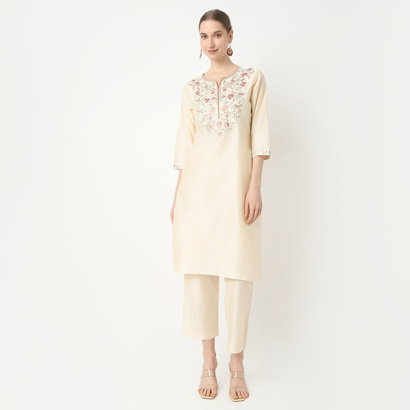 Straight Fit Embroidered Kurta with Pant Set