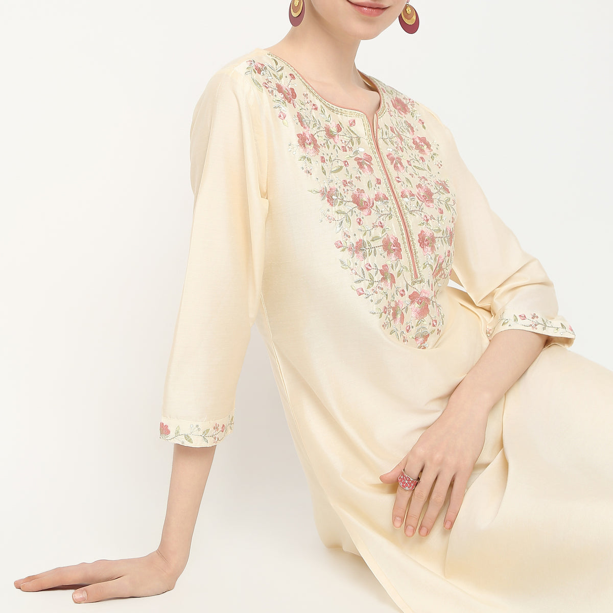 Straight Fit Embroidered Kurta with Pant Set