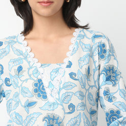 Straight Fit Printed V-Neck Kurta with Pant Set