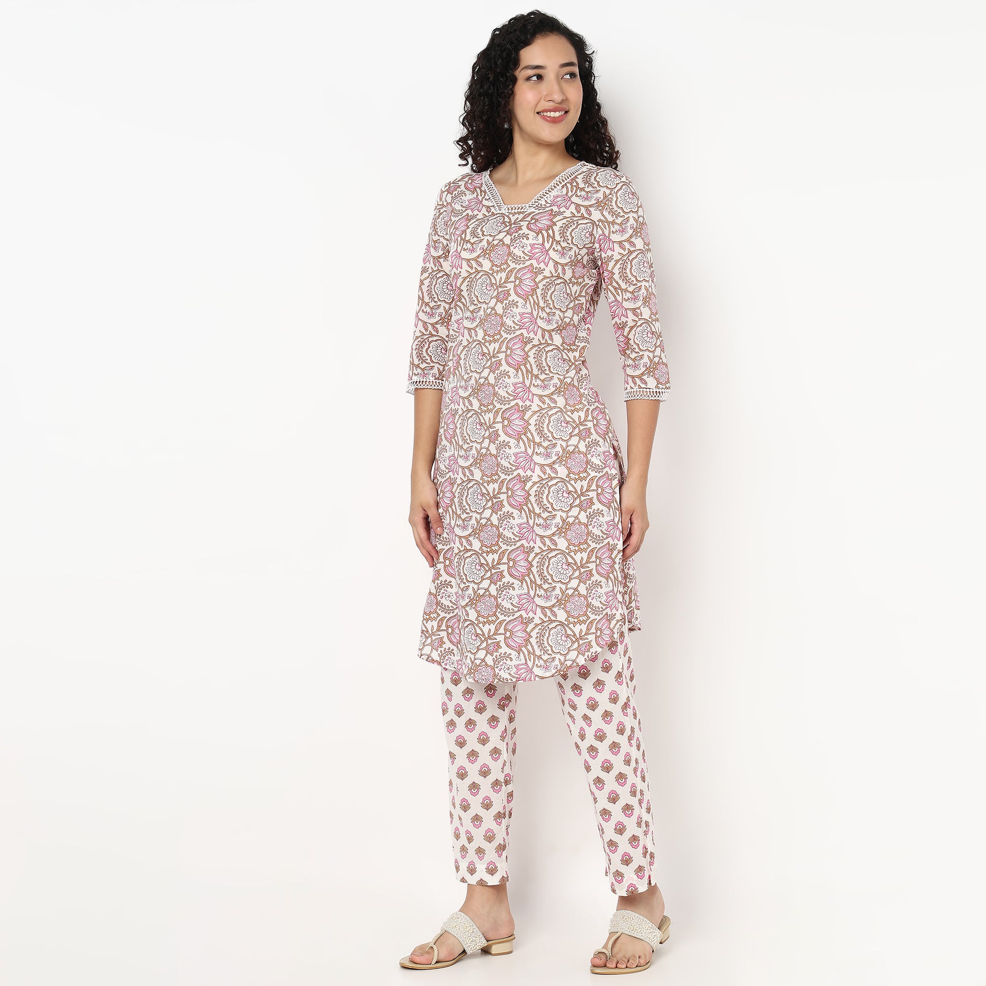 V-Neck Printed Kurta and Pant Set