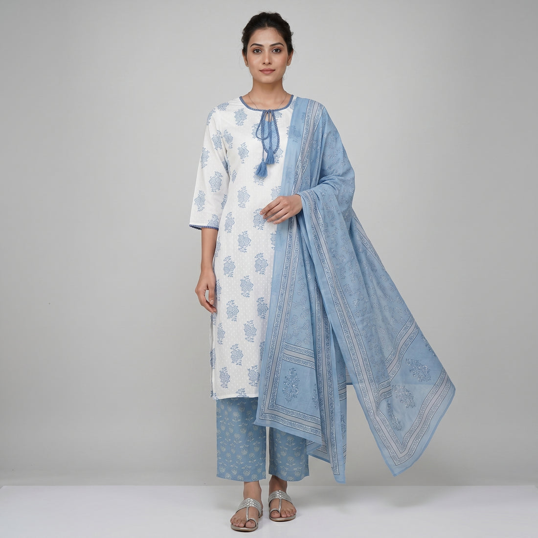 Cotton Printed Kurta and Pant with Dupatta Set