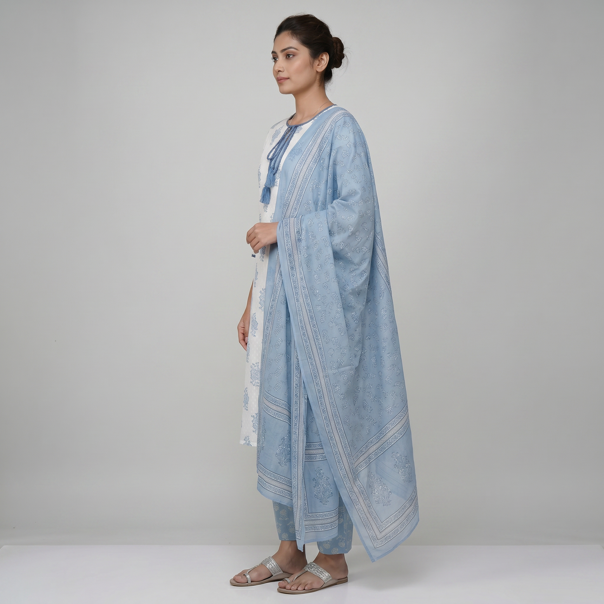 Cotton Printed Kurta and Pant with Dupatta Set