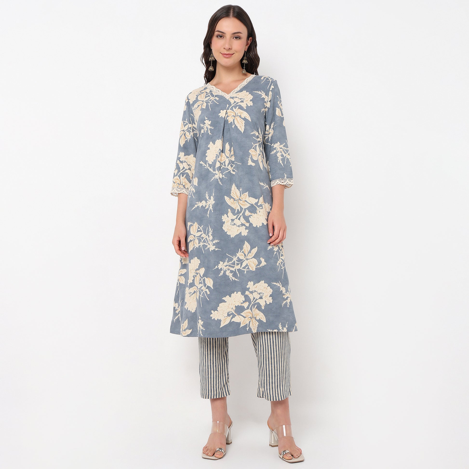 V-Neck Printed Kurta and Pant Set