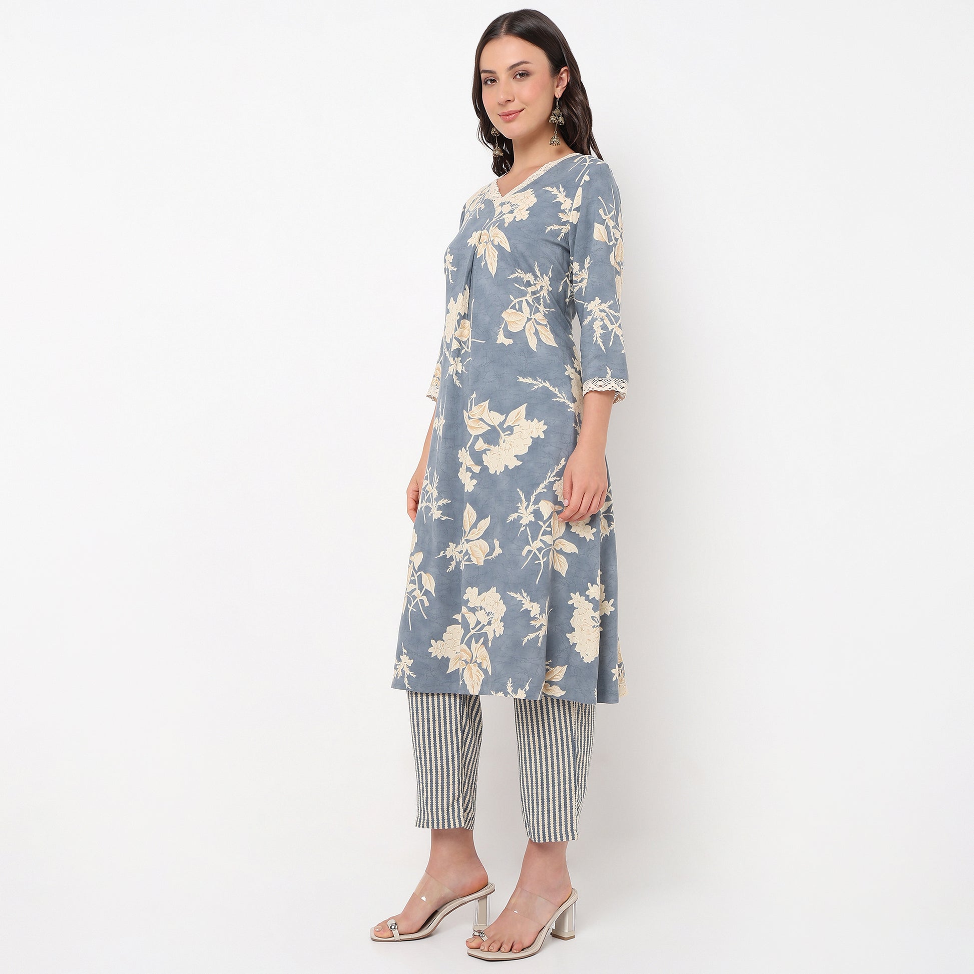 V-Neck Printed Kurta and Pant Set