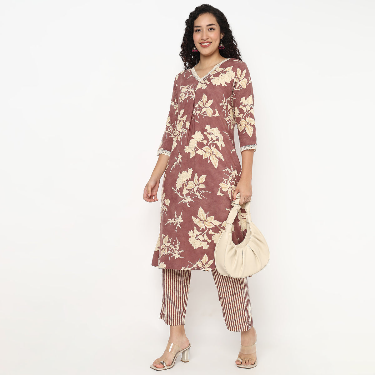 V-Neck Printed Kurta and Pant Set
