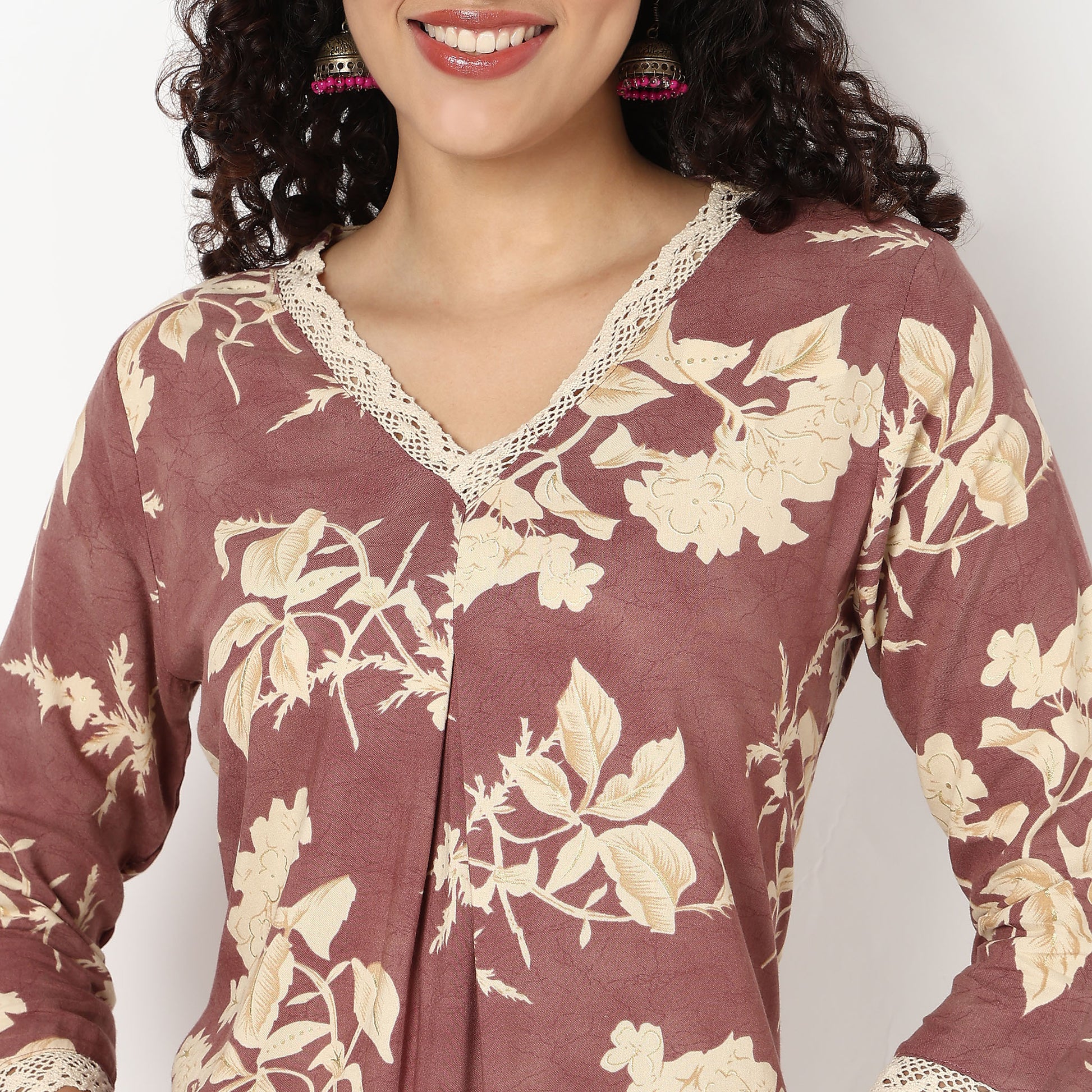 V-Neck Printed Kurta and Pant Set