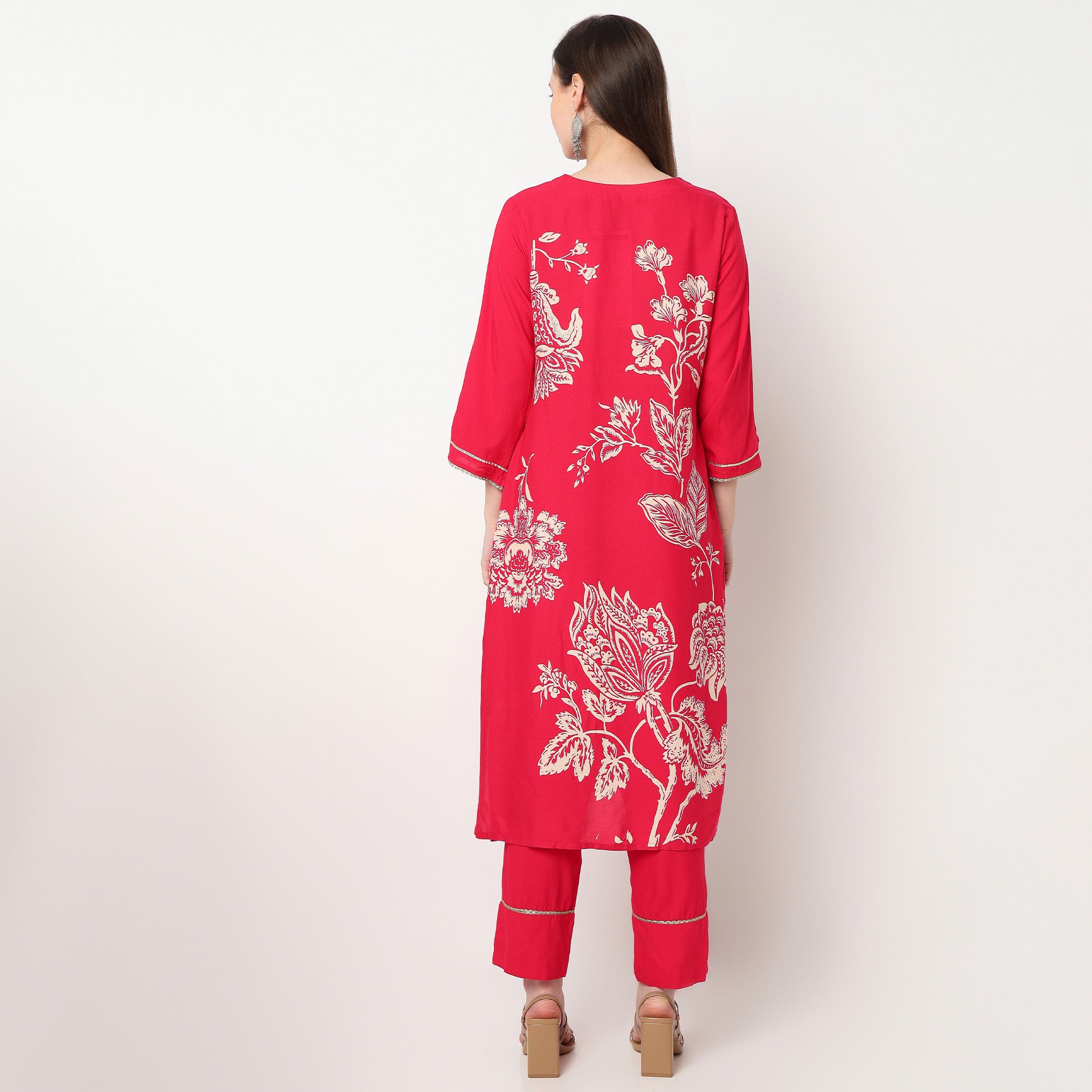 Printed V-Neck Straight Kurta with Pant Set
